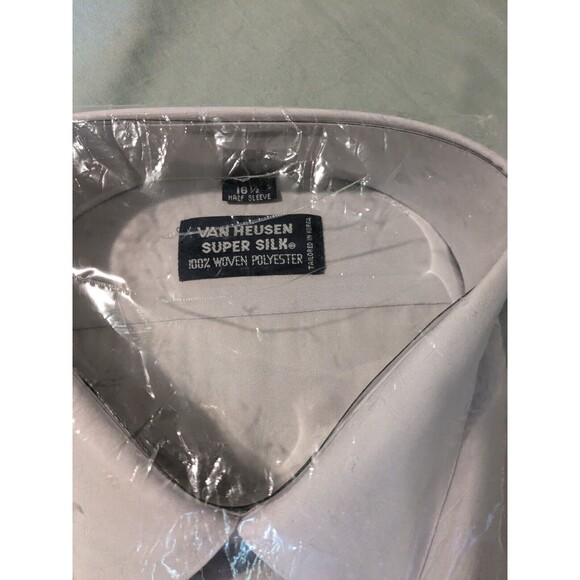 NOS Vintage VAN HEUSEN 16.5 Super Silk Button Up Lt Gray Short Sleeve Shirt M/L - Picture 2 of 5